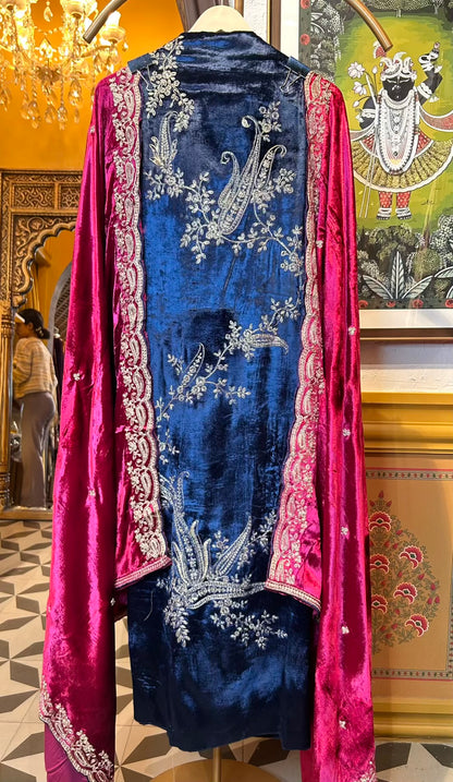 Noormira Velvet Suit (Peacock Blue)