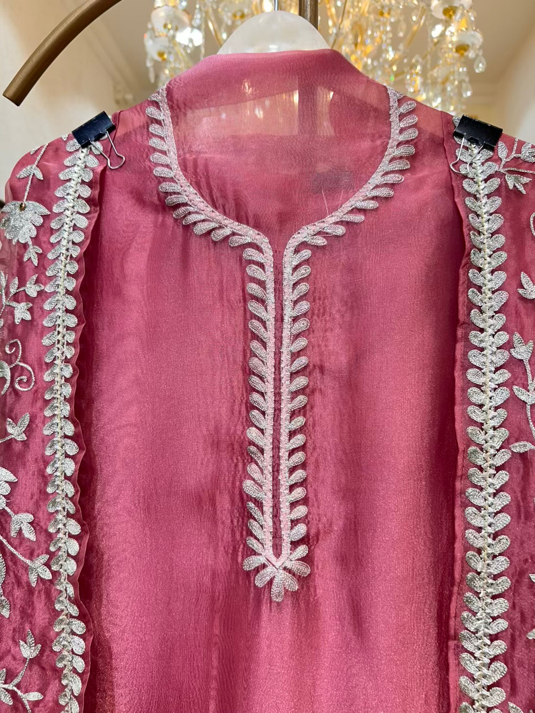 Mehraz Organza Embroidered Suit (Pink)