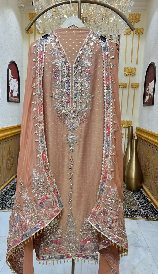 Zarvani Sheesha Veil Suit (Rust)
