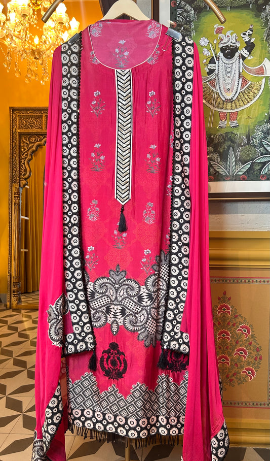 Aarvika Muslin Silk Suit (Pink)