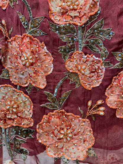 Zarhaya Karigari Suit (Wine)