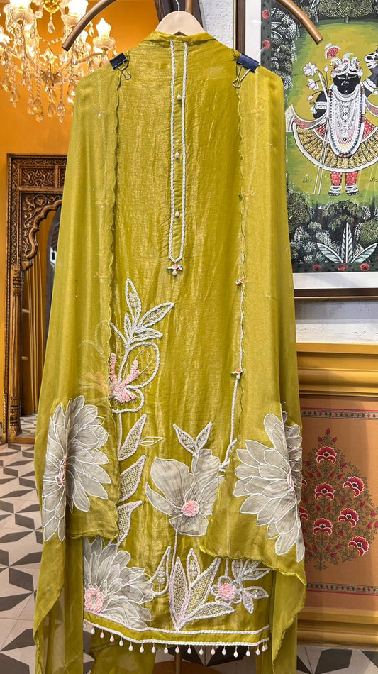 Rimza Organza Suit (Lemon Green)