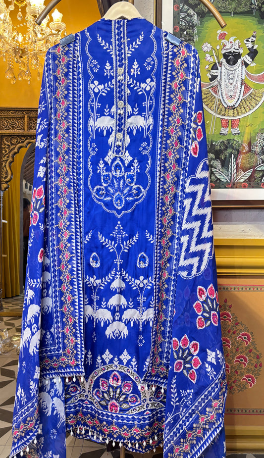 Sahiba Silk Organza Suit (Blue)