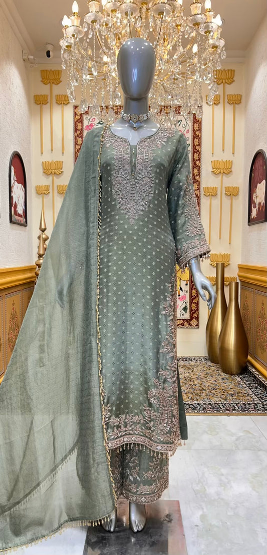 Ruhmehar Pakistani Silk Élan Set (Sea Green)