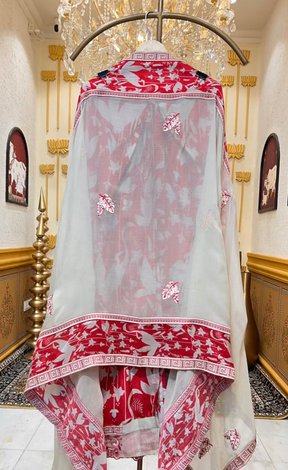 Mehruva Printed Silk Suit (Red)