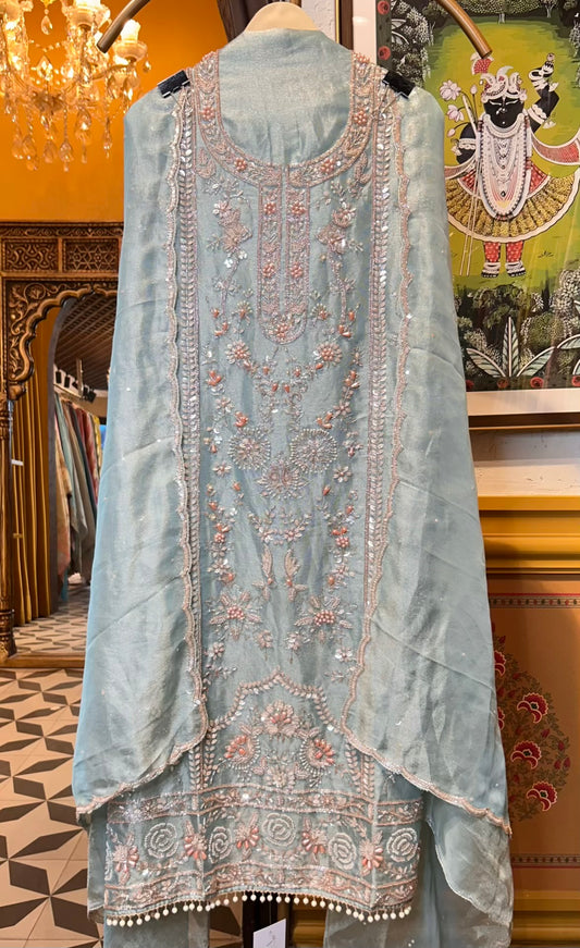 Arzeena Organza Suit (Turquoise)