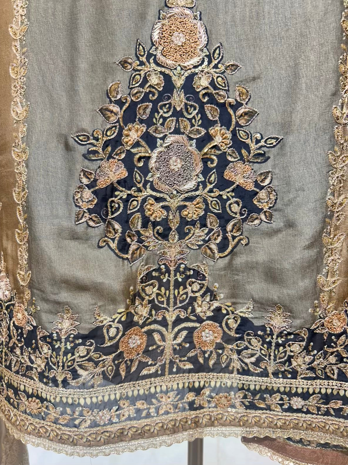 Zarvani Zari Crepe Suit (Brown)