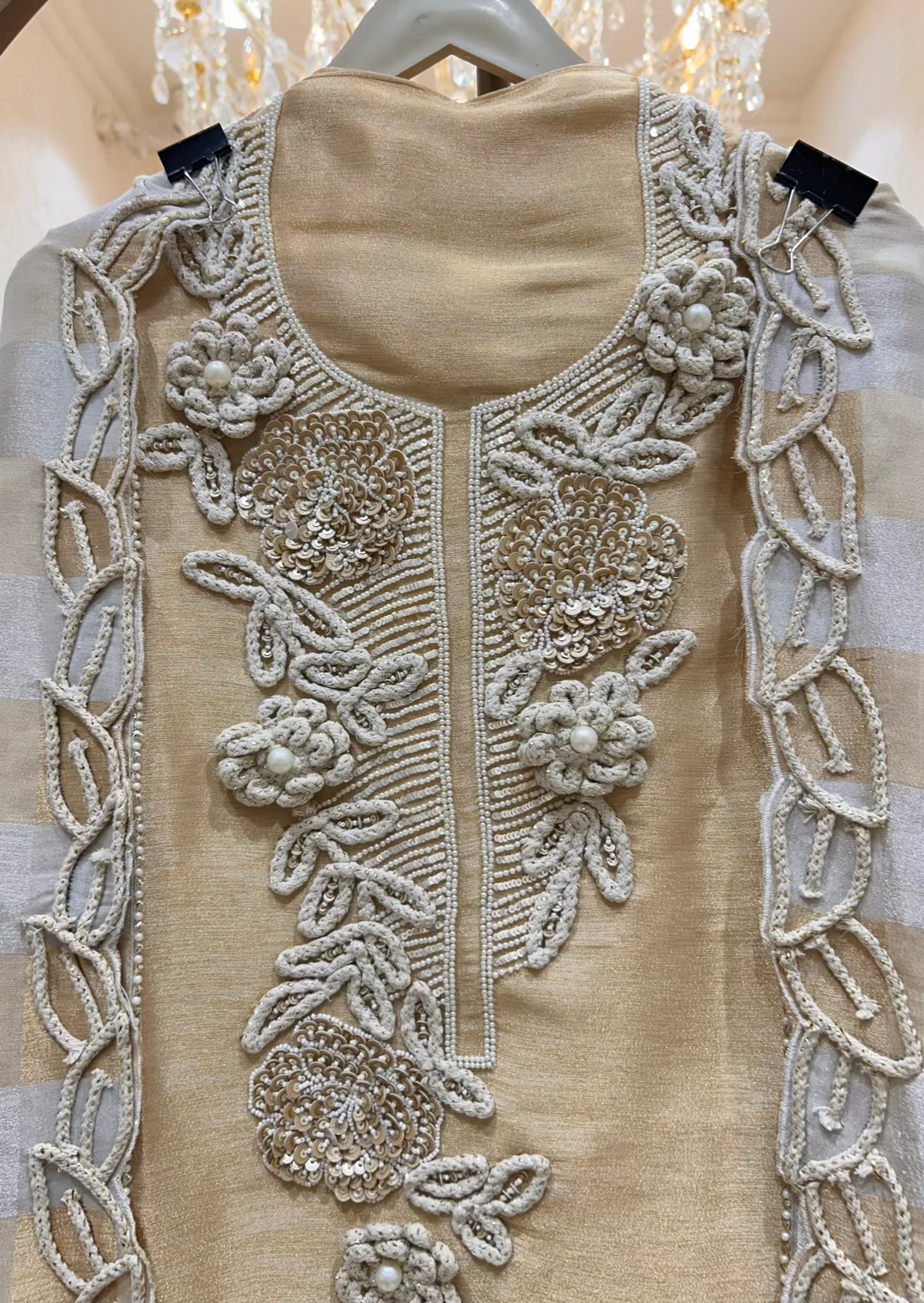 Sarviza Shimmer Zari Suit (Ivory Gold)