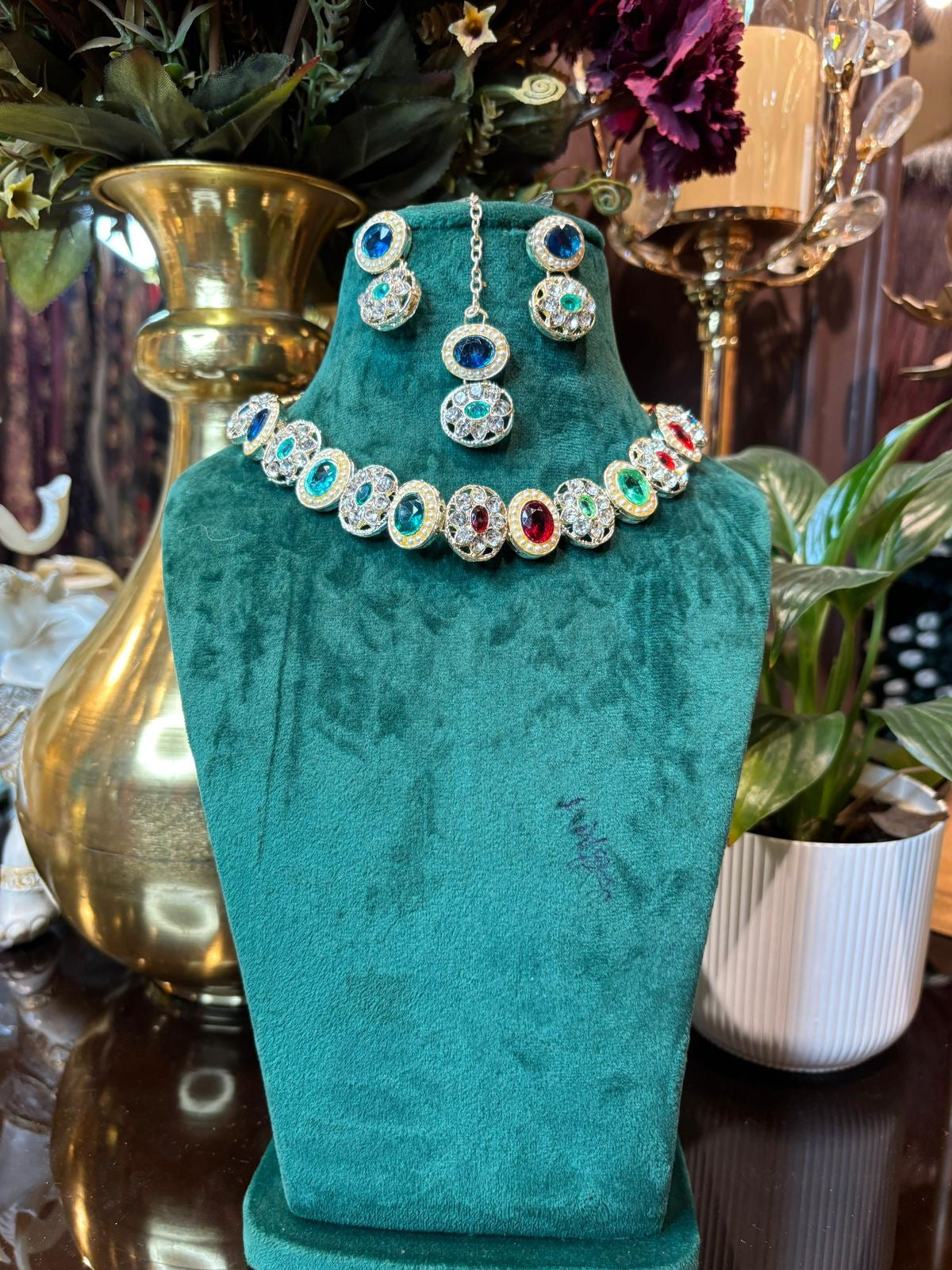 Aayesha Ratna Choker Set (Blue & Green)