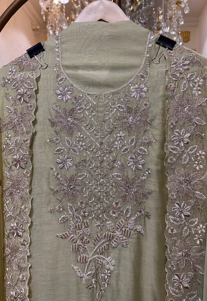 Aavira Mul Chanderi Suit (Pista Green)