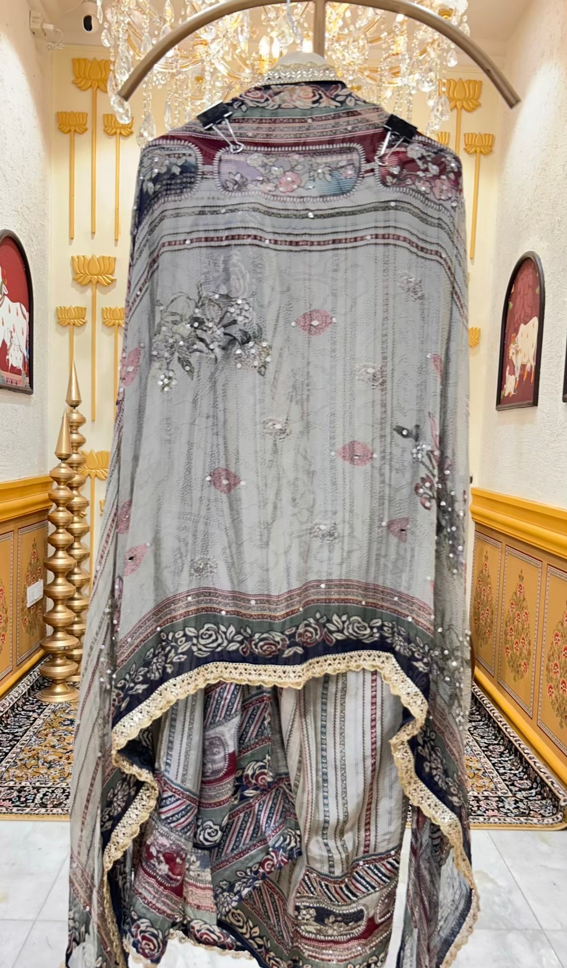 Nayra Silk Digital Printed Veil Suit (Mehendi Green)