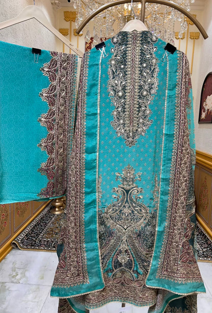 Ishqra Zari Bloom Suit (Green)