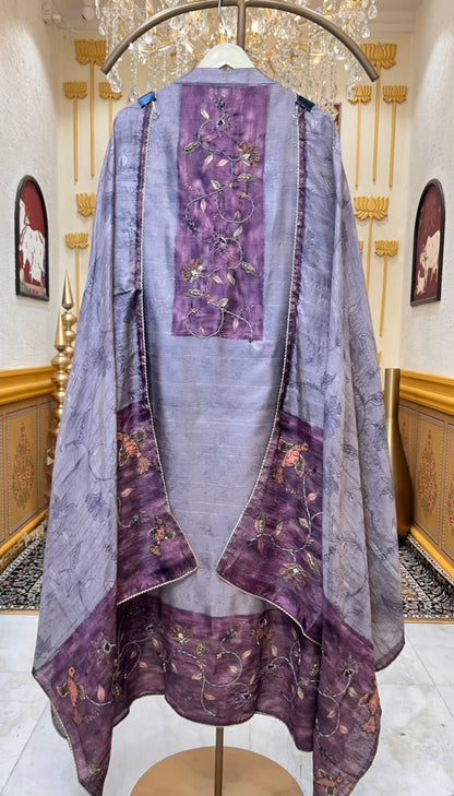 Eshira Tussar Suit (Grey & Wine)