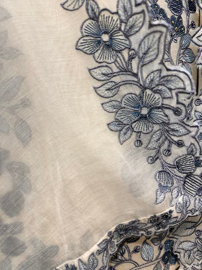 Mehveen Chanderi Mul Suit (Beige & Blue)