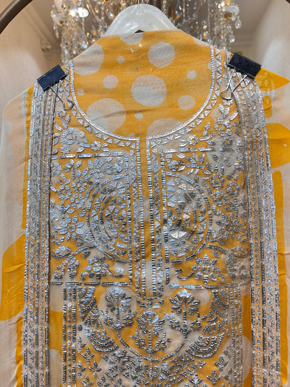 Elira Leather Naqsh Suit (Yellow)
