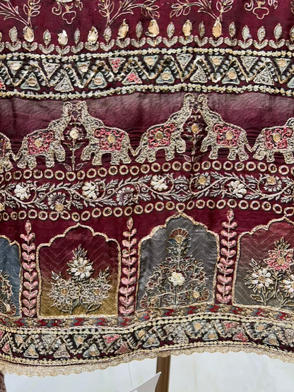 Zareenah Zari Flow Suit (Wine)