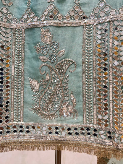 Ruhmehar Sheesha Kinari Suit (Green)