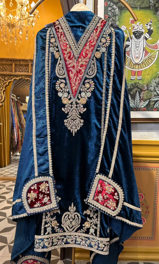 Ruhbaan Velvet Suit (Peacock Blue)