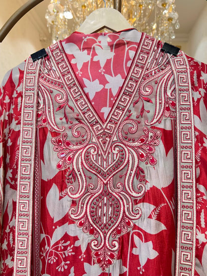 Mehruva Printed Silk Suit (Red)