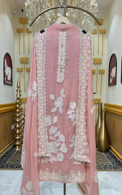 Aarifa Naqsh Organza Suit (Peach)