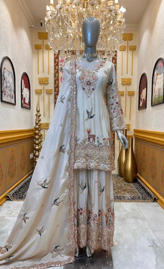 Meher Noor Sharara Set (Ivory)