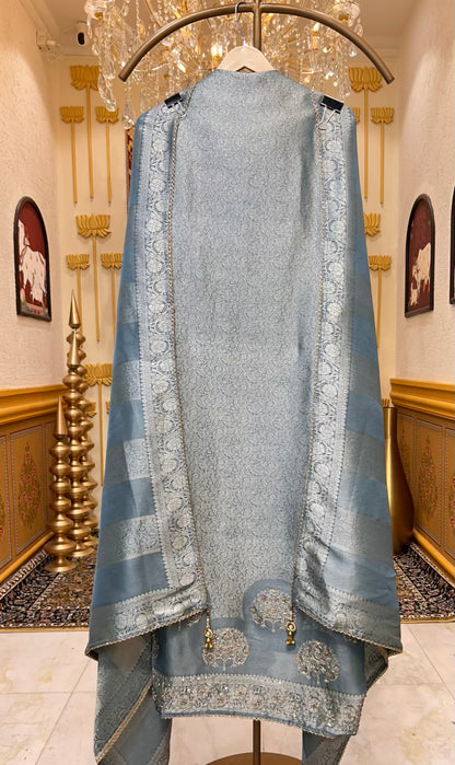 Zehraana Brocade Grace Suit (Powder Blue)