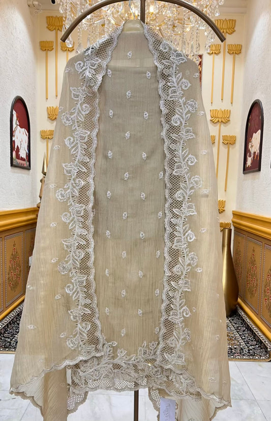 Naazira Crystal Cutwork Suit (Beige)