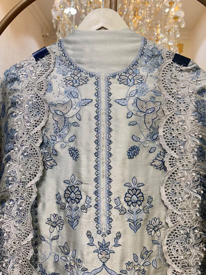 Zehraani Brocade Noor Suit (Blue)