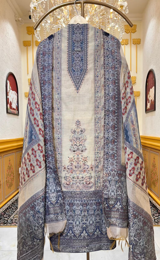 Sahiba Jamdhani Weave Suit (Blue)