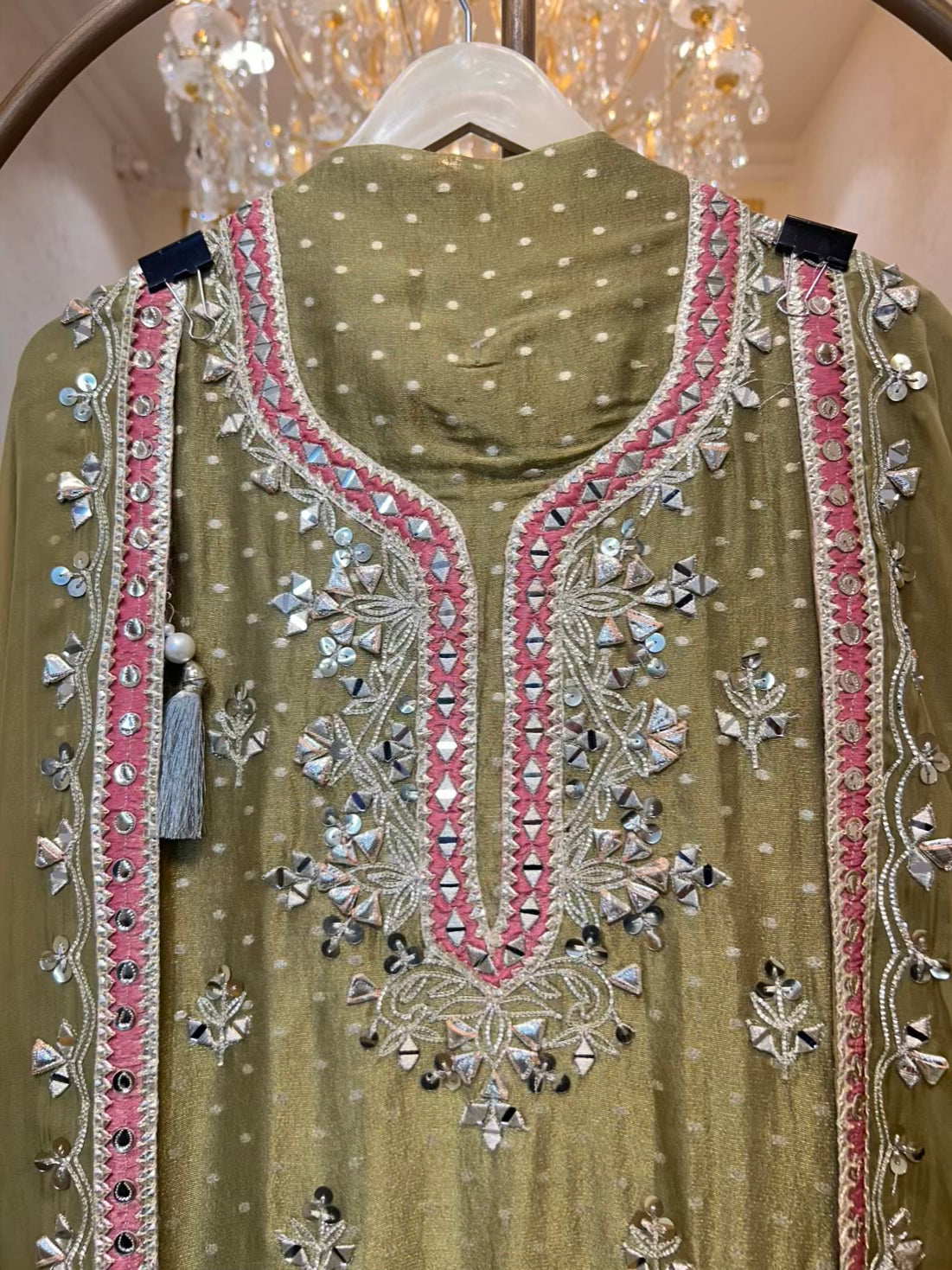 Noorvika Gota Aaina Suit (Mehendi Green)