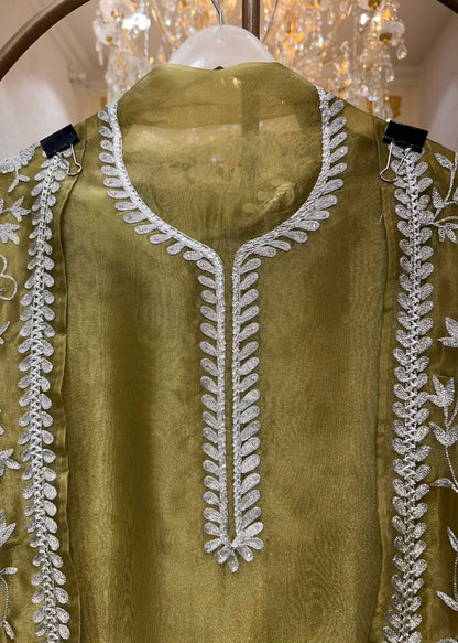 Mehraz Organza Embroidered Suit (Mehendi Green)