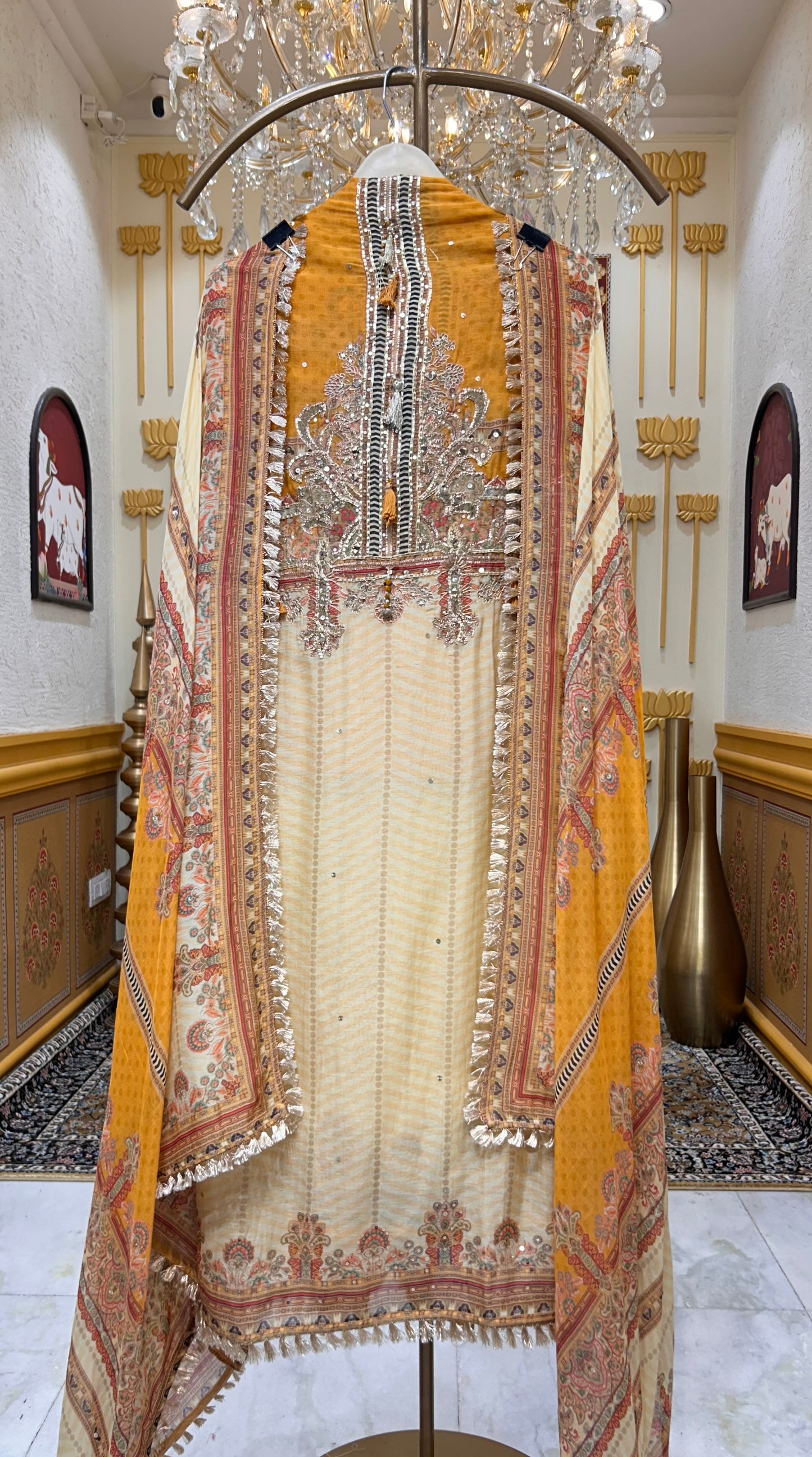 Nazira Mirror Mul Gota Suit (Yellow)