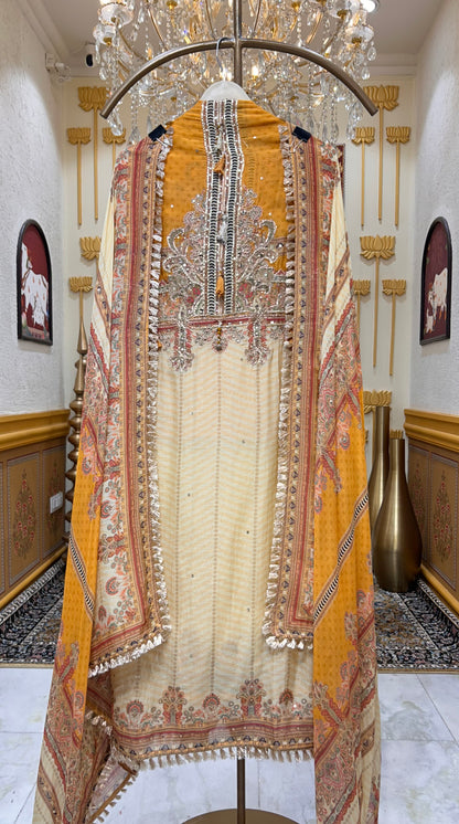 Nazira Mirror Mul Gota Suit (Yellow)