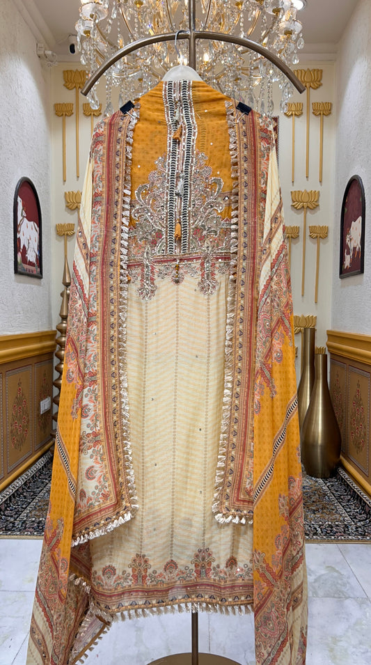 Nazira Mirror Mul Gota Suit (Yellow)