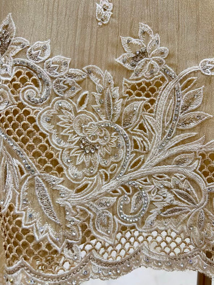 Naazira Crystal Cutwork Suit (Beige)