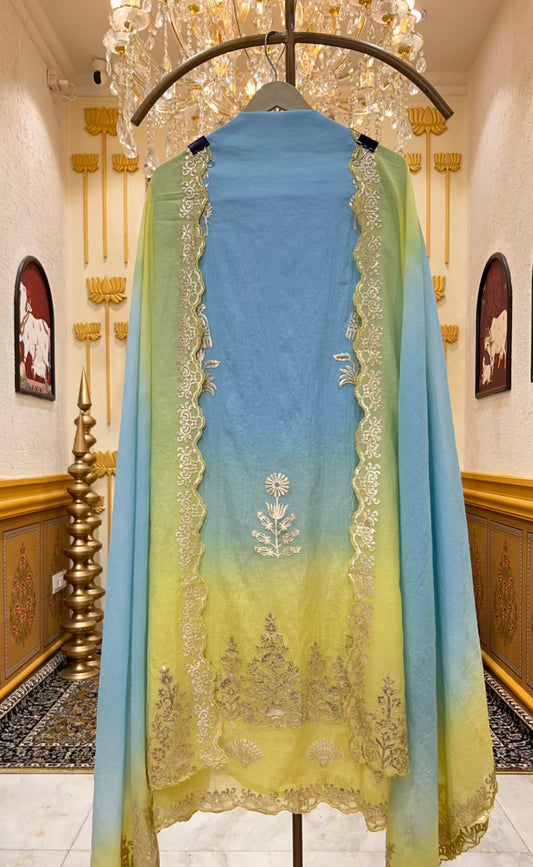 Mahira Gota Chanderi Suit (Green & Blue)