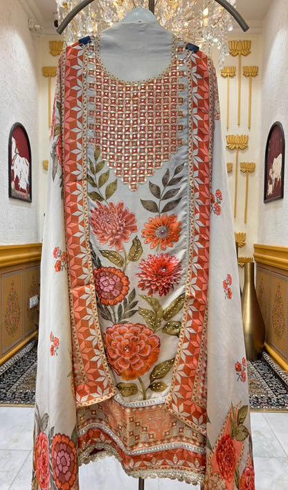 Zyra Satin Organza Luxe Suit