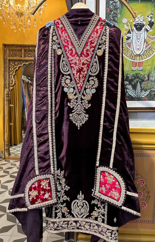 Ruhbaan Velvet Suit (Wine)