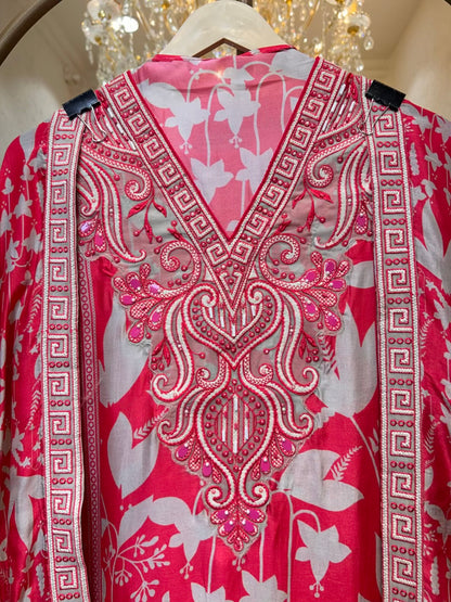 Mehruva Printed Silk Suit (Pink)