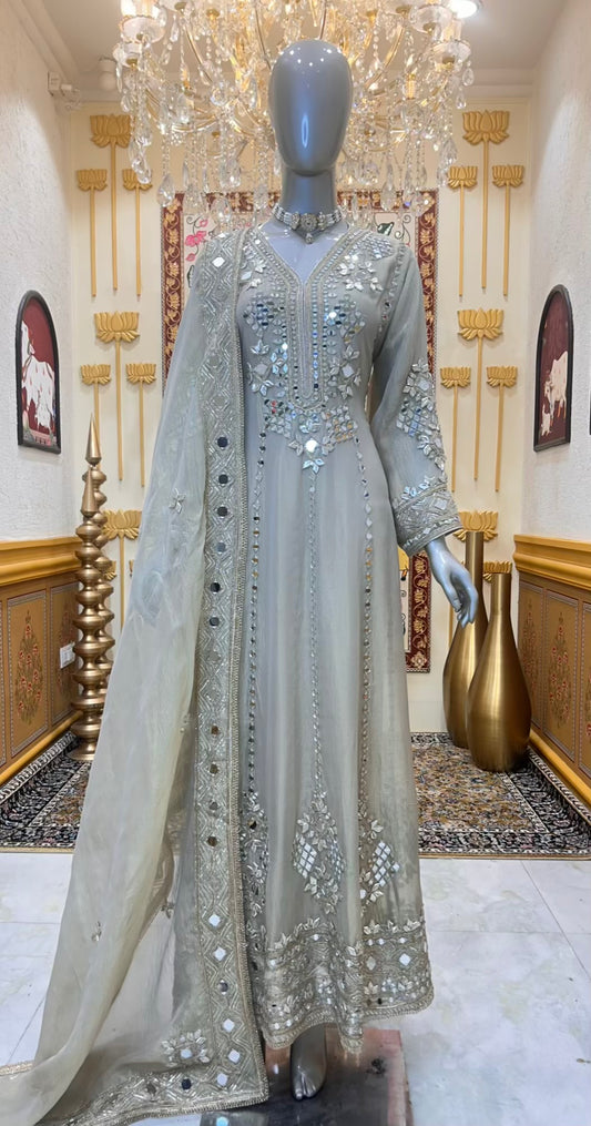 Aaliya Shimmer Noor Anarkali (Beige)