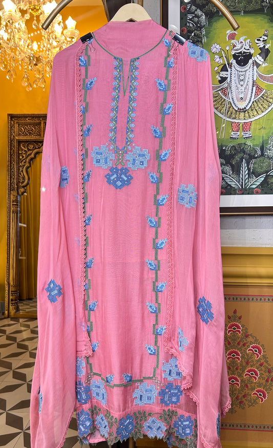Raahee Organza Suit (Pink)