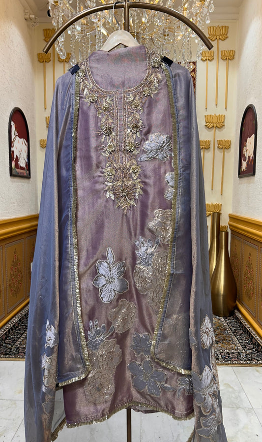 Satin Patra Kinari Suit (Lavender)