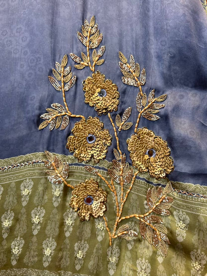 Sarvisha Silk Organza Suit (Navy Blue)