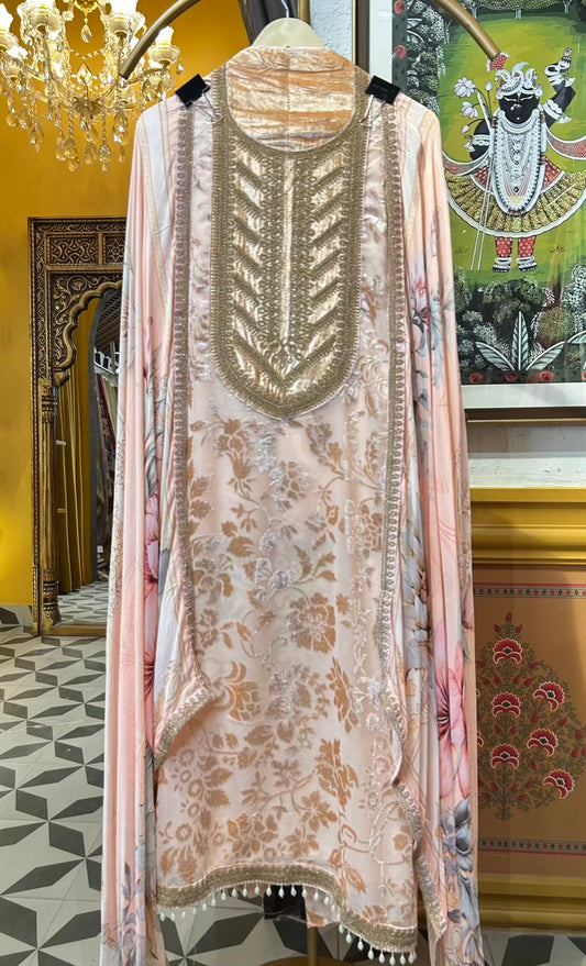 Zaroon Velvet Suit (Peach)