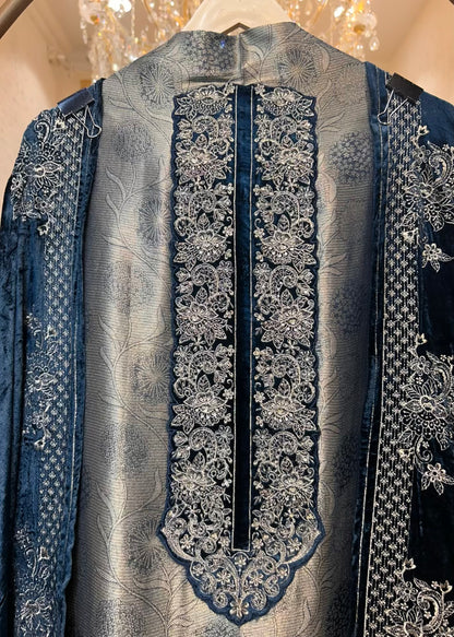 Rivayat Brocade Velvet Suit (Blue)