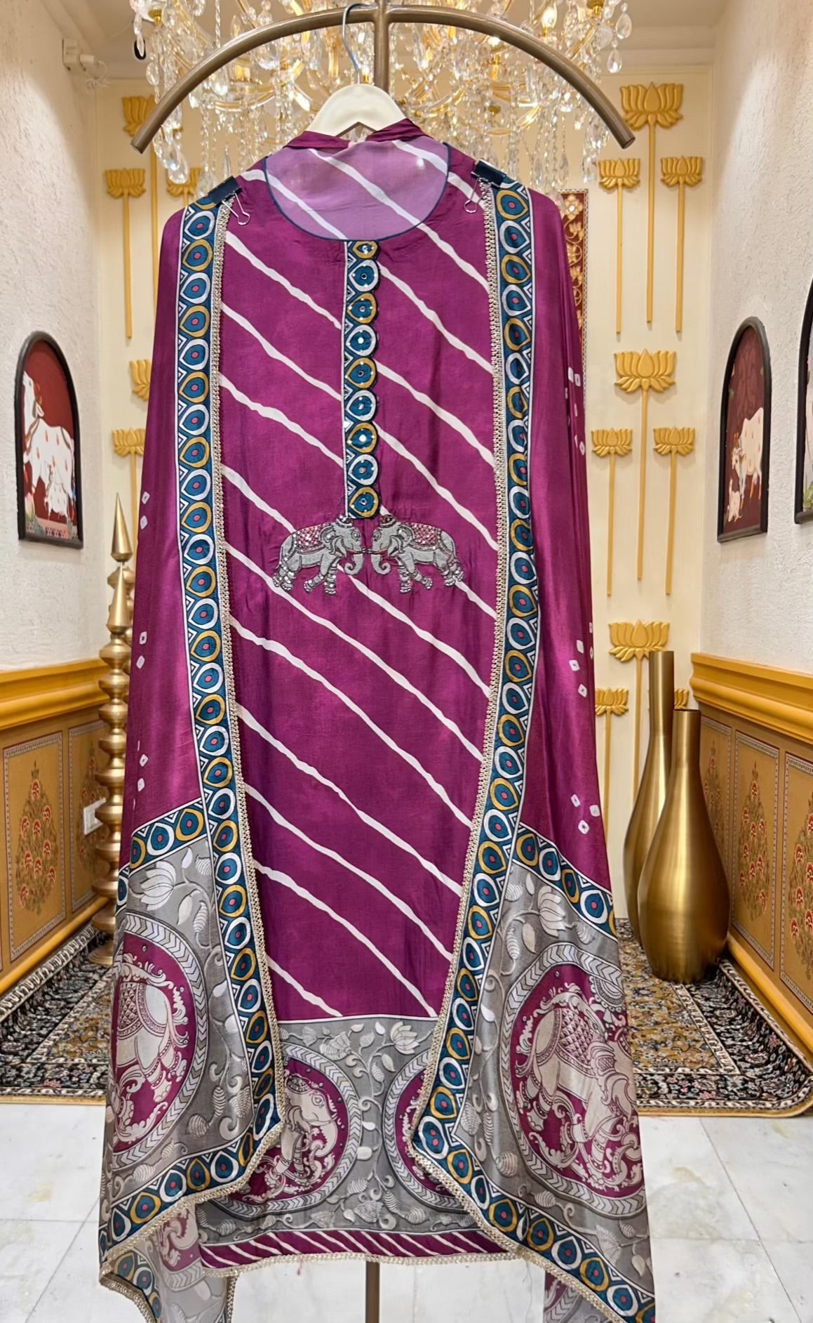 Mehrya Silk Print Élan Suit (Purple)