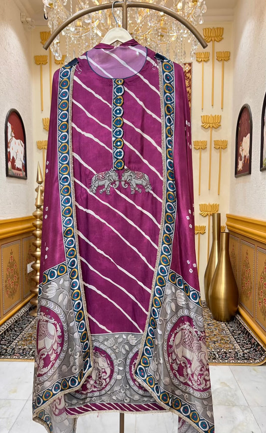 Mehrya Silk Print Élan Suit (Purple)