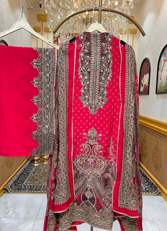 Ishqra Zari Bloom Suit (Magenta)