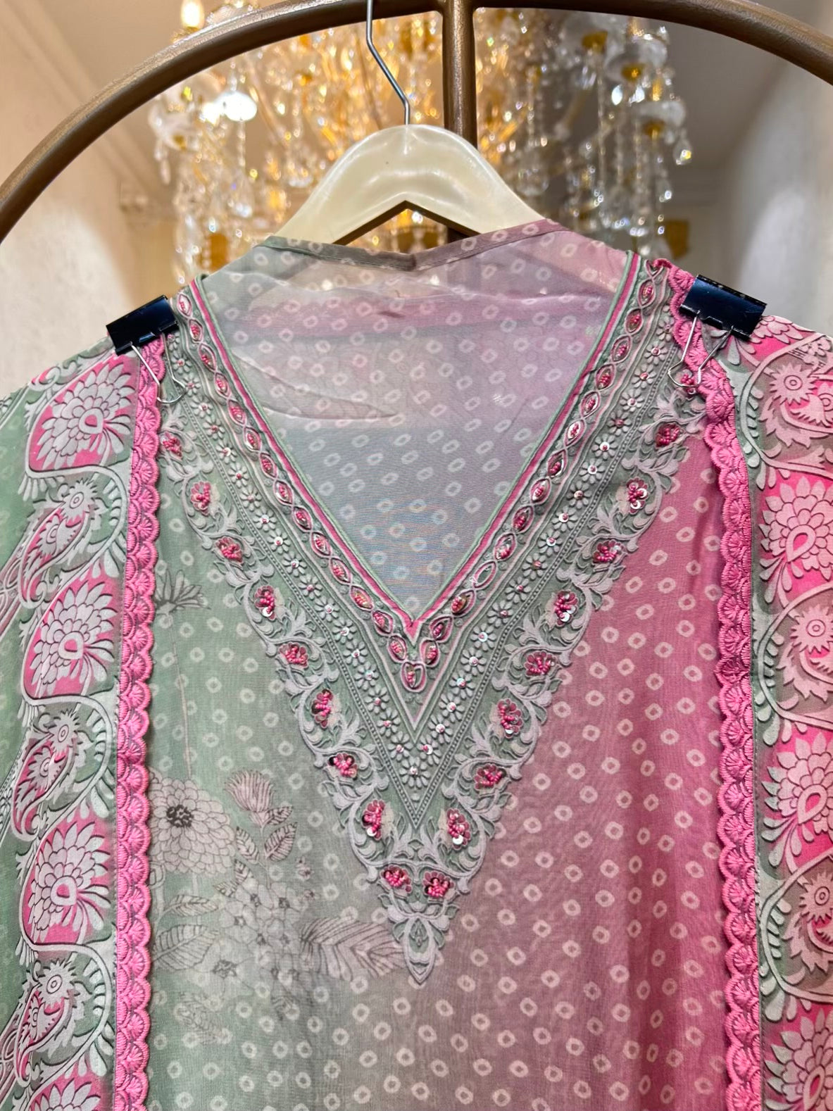 Elvisha Organza Printed Suit (Pink)