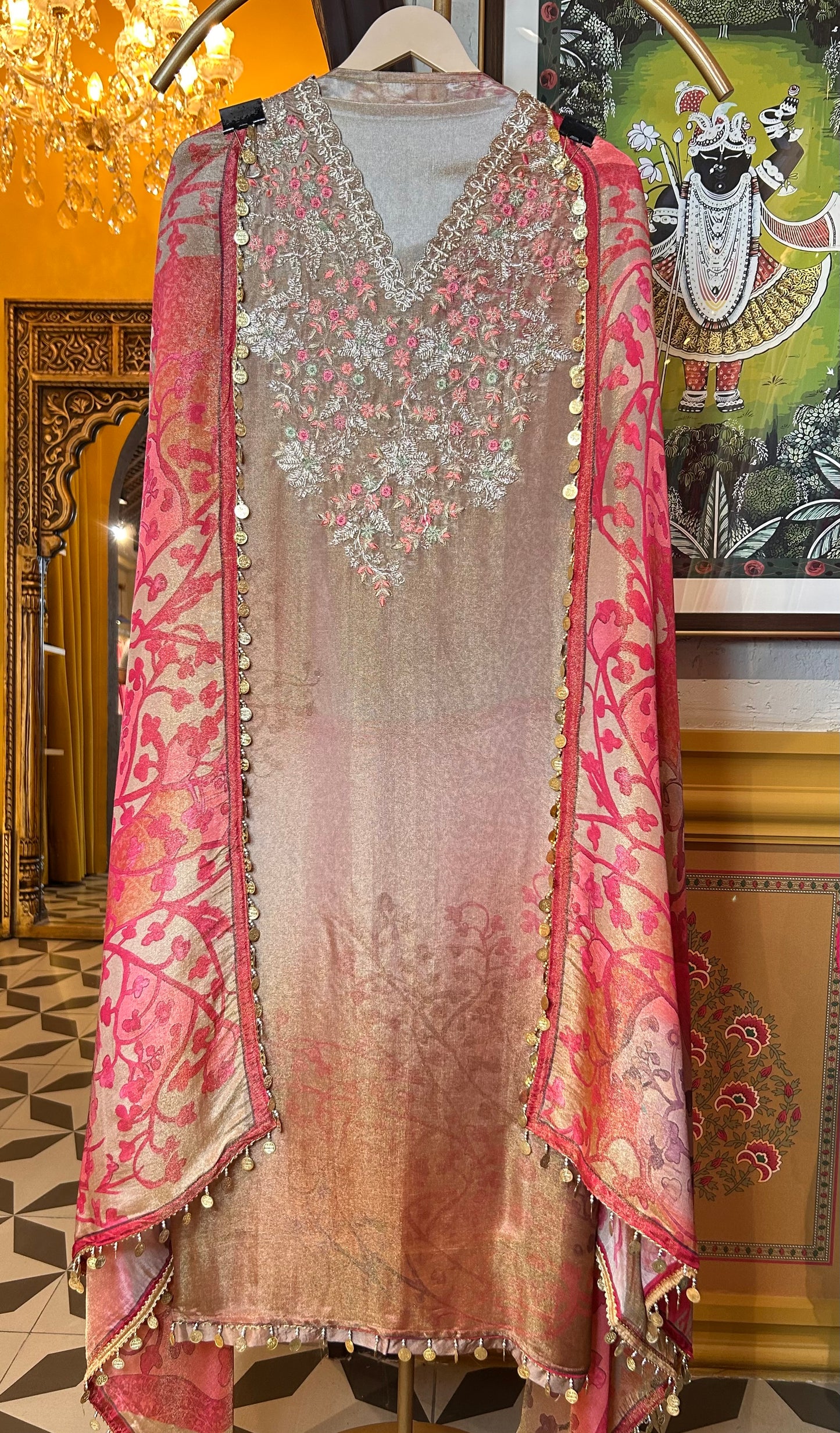 Taraab Shimmer Organza Suit (Beige)